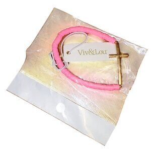 NWT Viv & Lou Hot Pink Shell and Cross Stretch Bracelet Boutique Jewelry